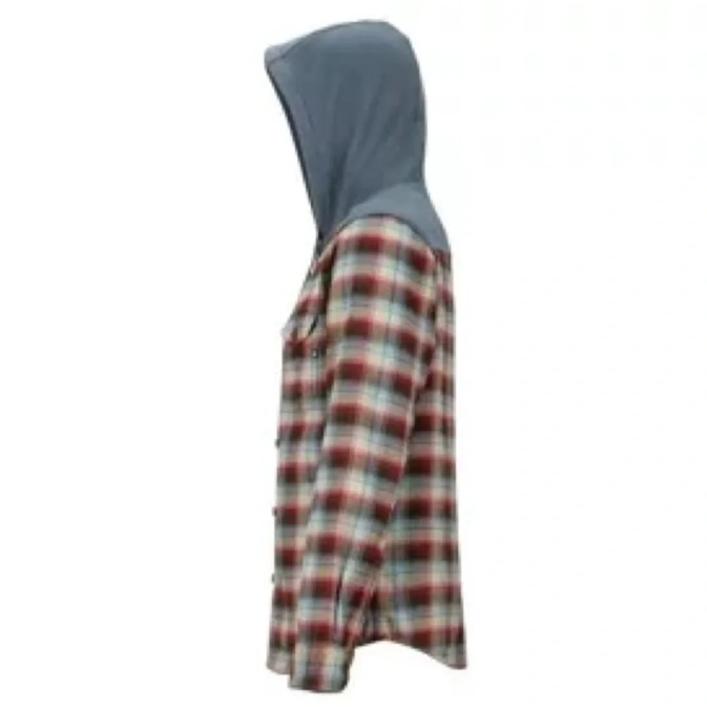 Marmot Men's flannel Plaid Hooded Shirt jacket Shacket Blue Red size XXL